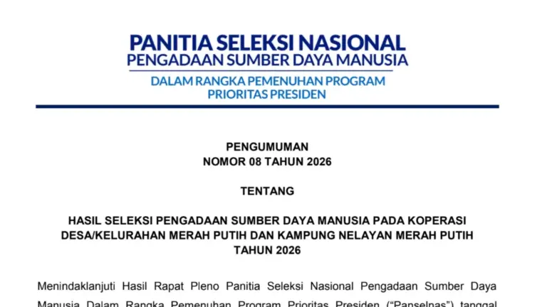 Download Hasil Pengumuman Akhir Seleksi Manajer Koperasi Merah Putih 2026