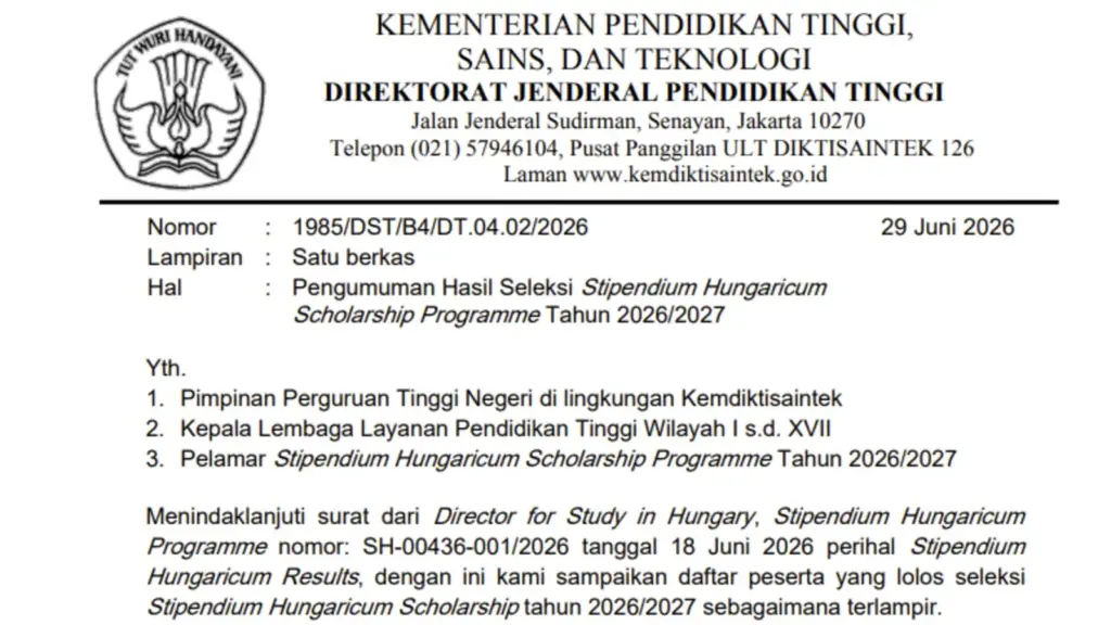 Hasil Seleksi Stipendium Hungaricum
