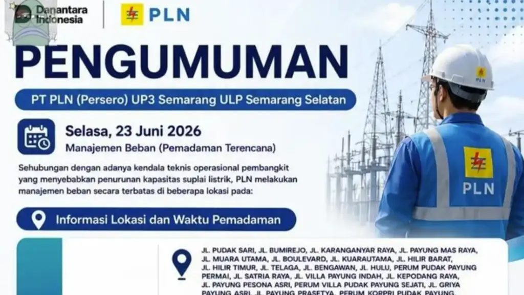 Pemadaman Listrik Semarang Hari Ini 23 Juni 2026