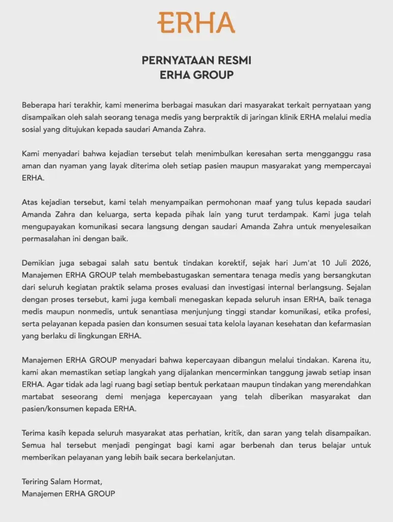 ERHA GROUP Meminta Maaf