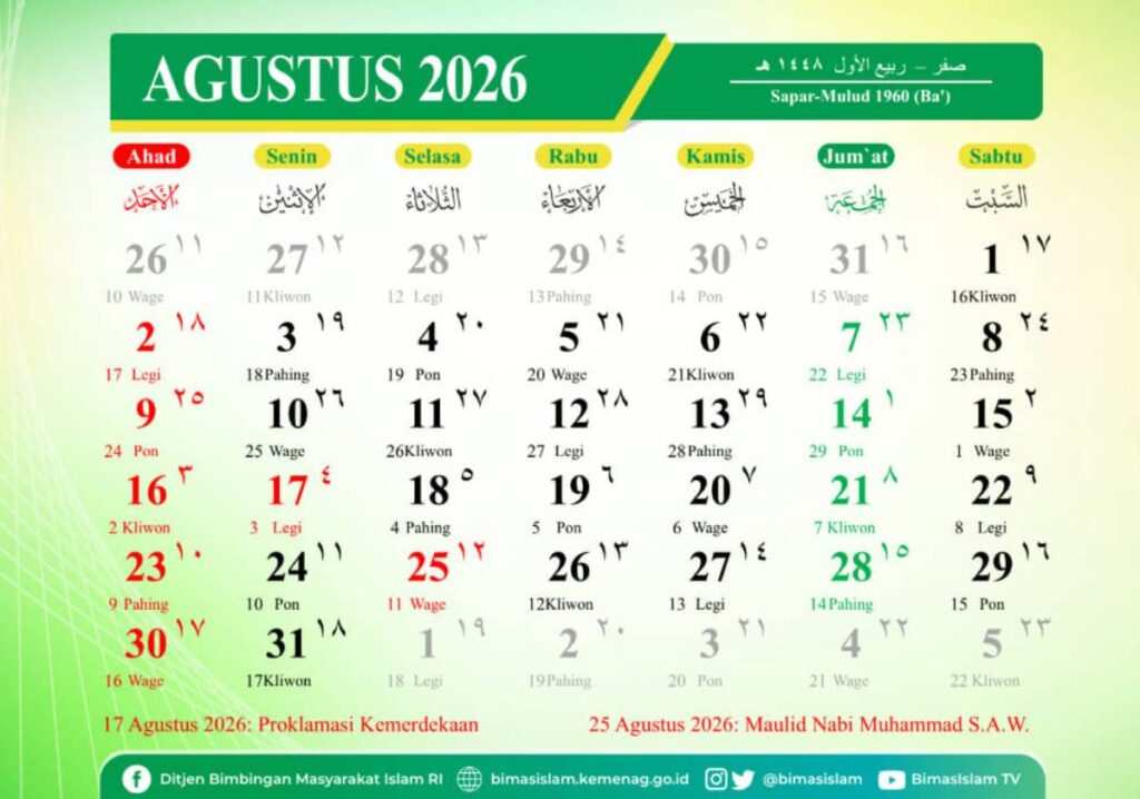 Kalender Bulan Agustus 2026