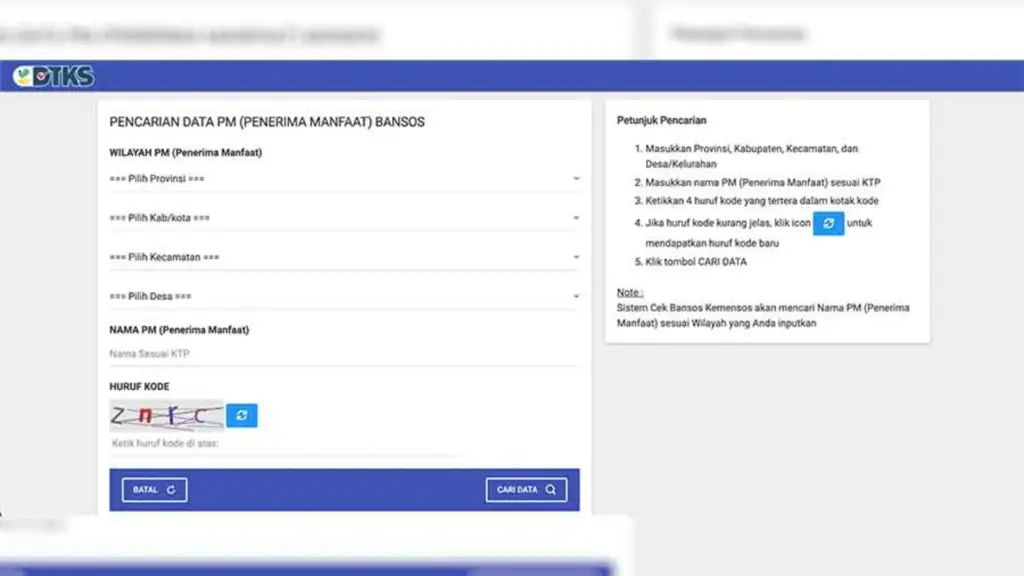 Laman Cek Bansos Kemensos go id