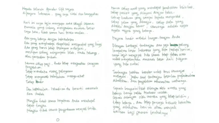 MenPANRB Rini Widyantini Tiba-Tiba Membuat Tulisan Tangan Ini untuk ASN